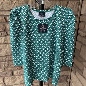 NWT Sailor Sailor Geometric Puff Detail 3/4 Sleeve Top